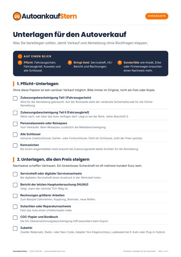 Vorschau: Unterlagen für den Autoverkauf