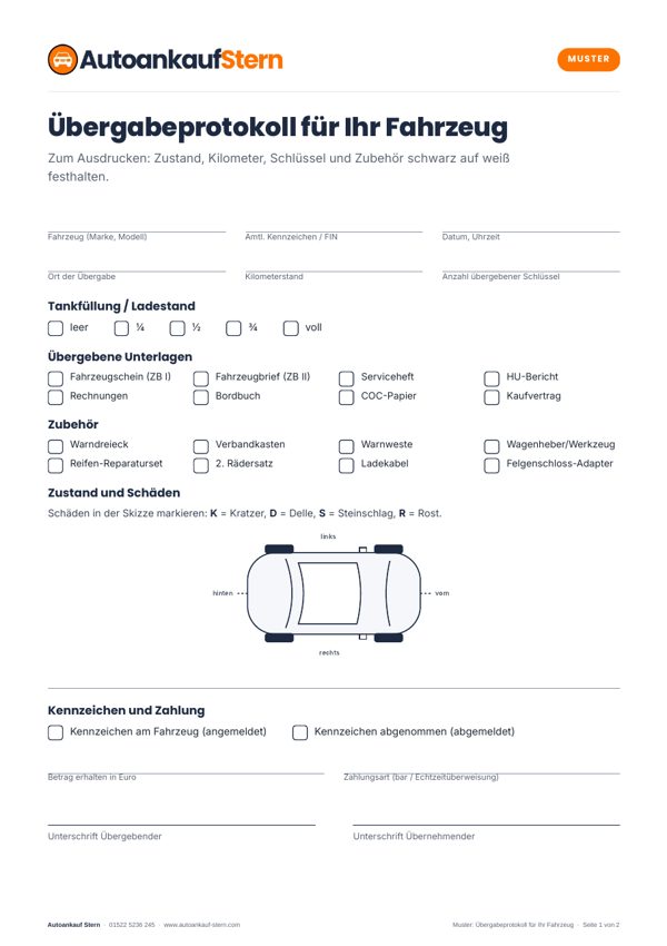 Vorschau: Übergabeprotokoll für Ihr Fahrzeug