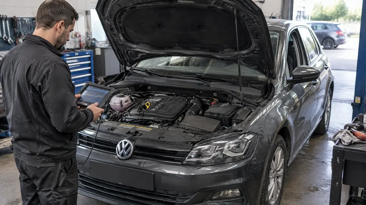 VW 1.0 TSI-Dreizylindermotor bei einer Diagnose in der Werkstatt