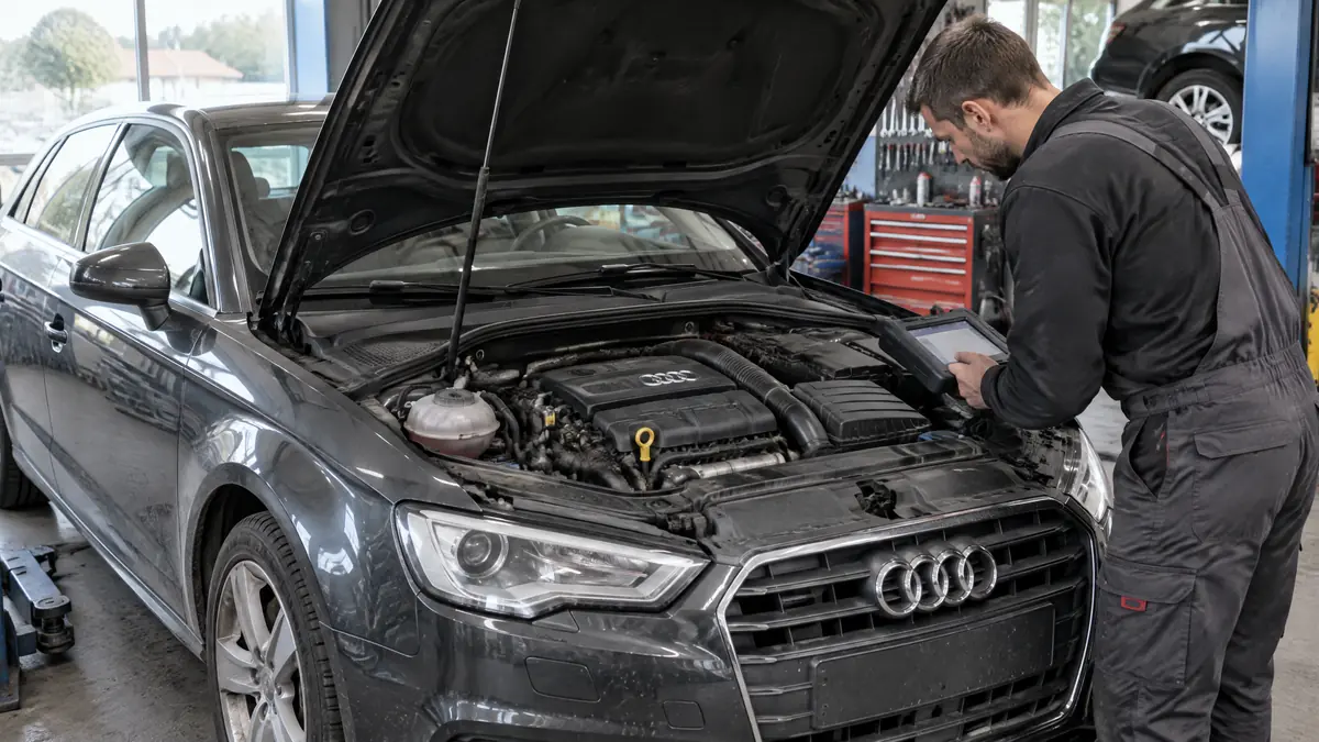 Audi 1.4 TFSI-Benzinmotor bei einer technischen Prüfung