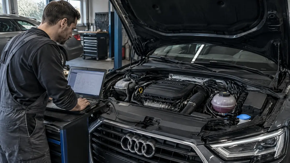 1.5 TFSI-Benzinmotor im Motorraum eines Audi