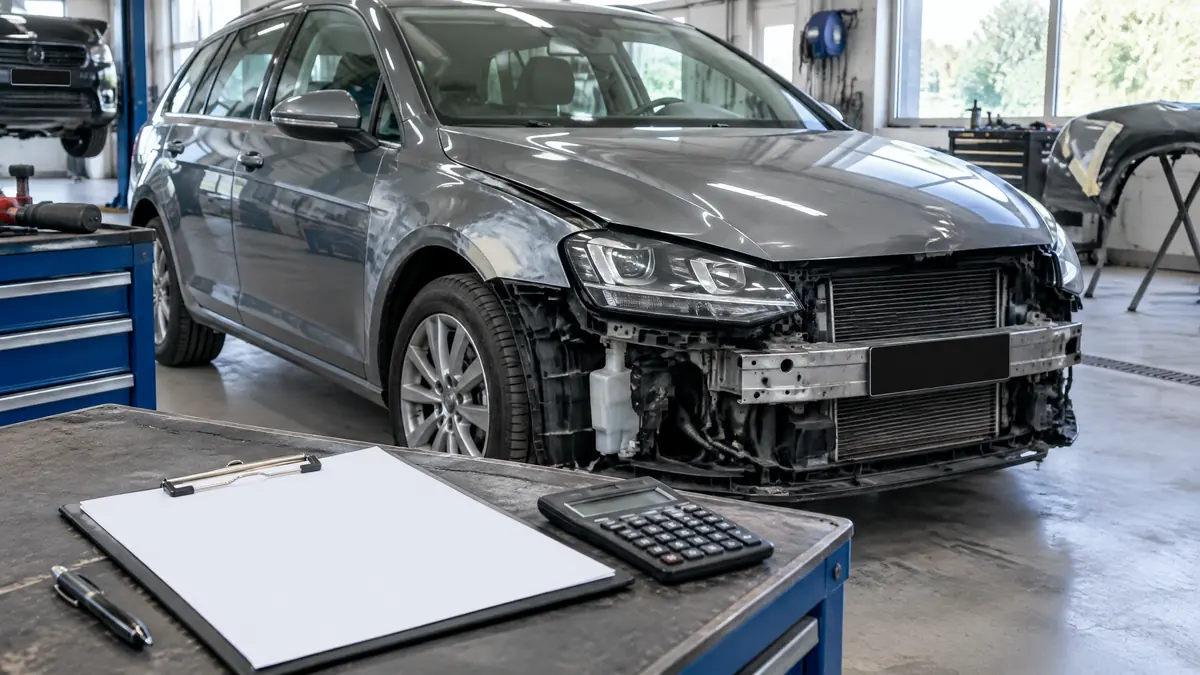 Beschädigtes Auto nach einem Unfall mit Gutachten zur 130-Prozent-Regelung