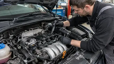 Geöffneter Benzinmotor bei der Diagnose typischer 2.0-FSI-Probleme