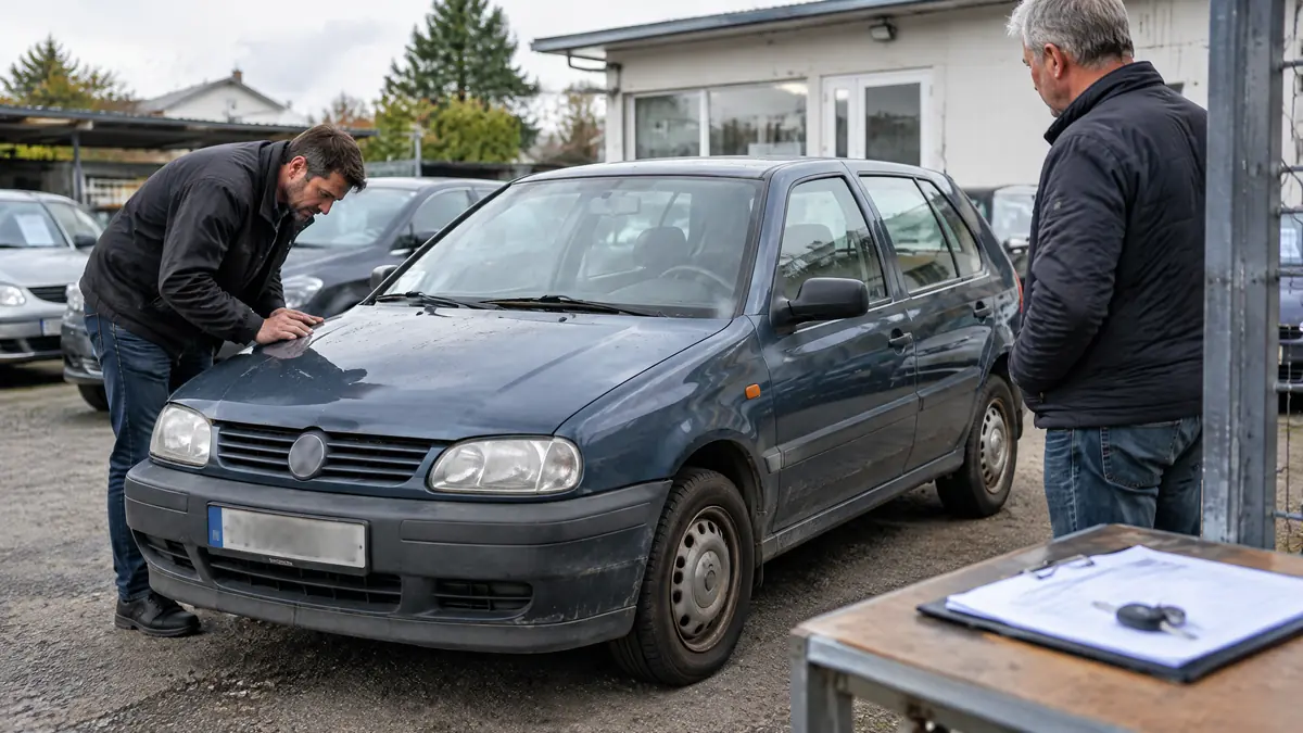 20 Jahre altes Auto vor dem Verkauf auf einem Stellplatz