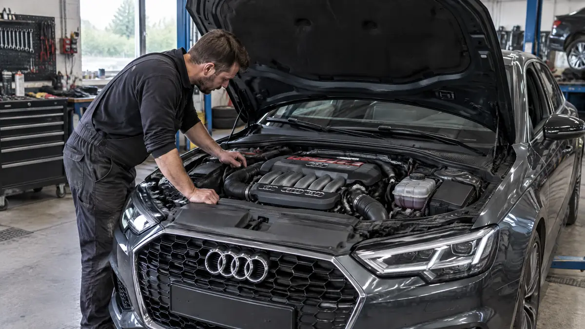 Audi Fünfzylinder-Benziner bei der technischen Prüfung