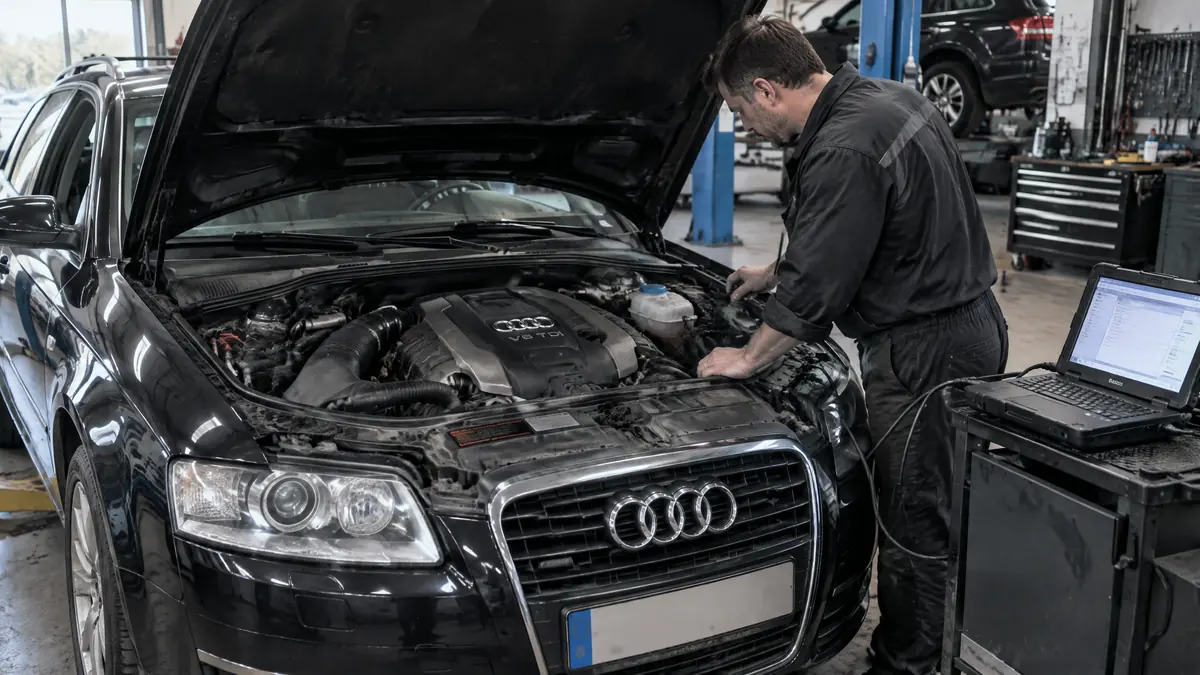 Audi V6 TDI bei der Diagnose in einer Kfz-Werkstatt