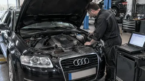 Audi V6 TDI bei der Diagnose in einer Kfz-Werkstatt