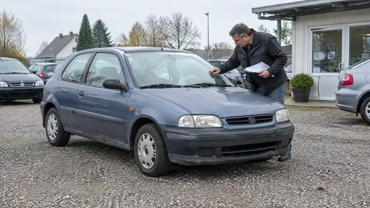 Älteres Auto ohne gültige TÜV-Plakette bei der Übergabe an einen Händler