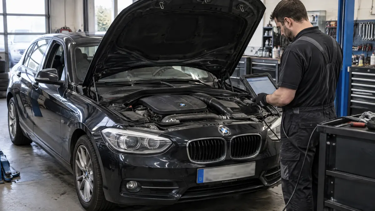 BMW 116d Dreizylinder-Dieselmotor bei einer systematischen Diagnose