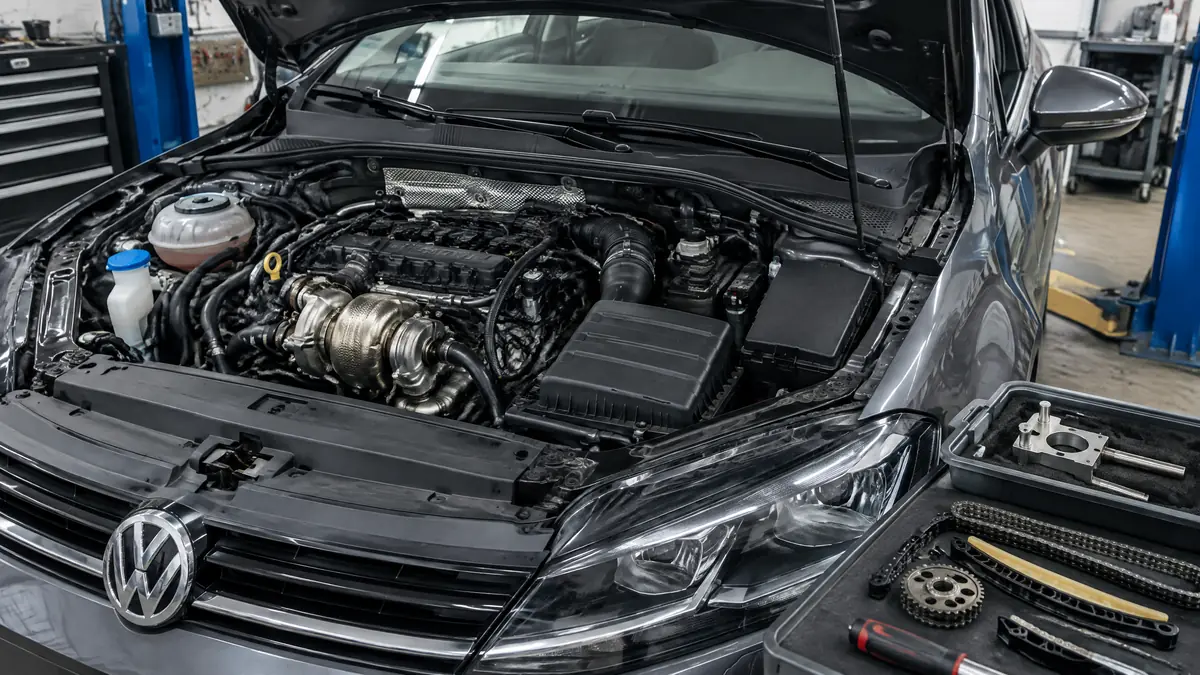 VW mit CBZB-Motor bei der Diagnose in einer Werkstatt