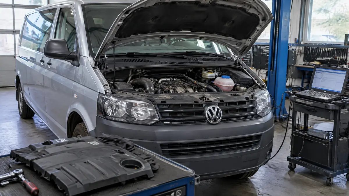 VW T5 mit CFCA-Motor bei der technischen Diagnose