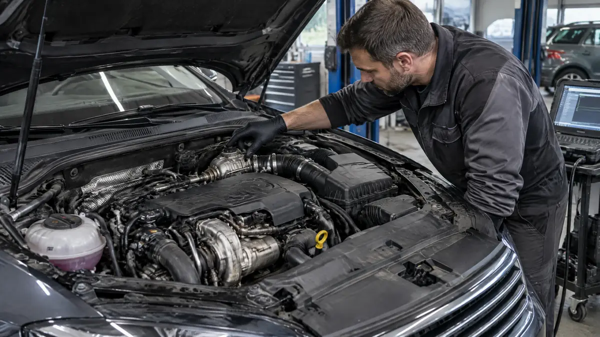 VW 2.0 TDI Dieselmotor mit Common-Rail-Einspritzung im Motorraum