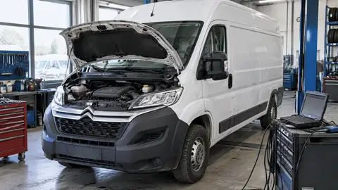 Citroën Jumper 2.0 HDi bei der Motorprüfung in einer Werkstatt