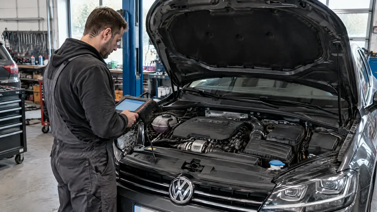 VW T6 mit CXEB-Motor in einer Werkstatt bei der Diagnose