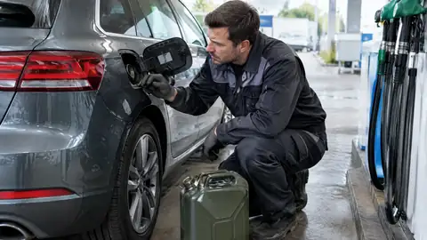 Zapfpistole mit Diesel an einem Benzinfahrzeug
