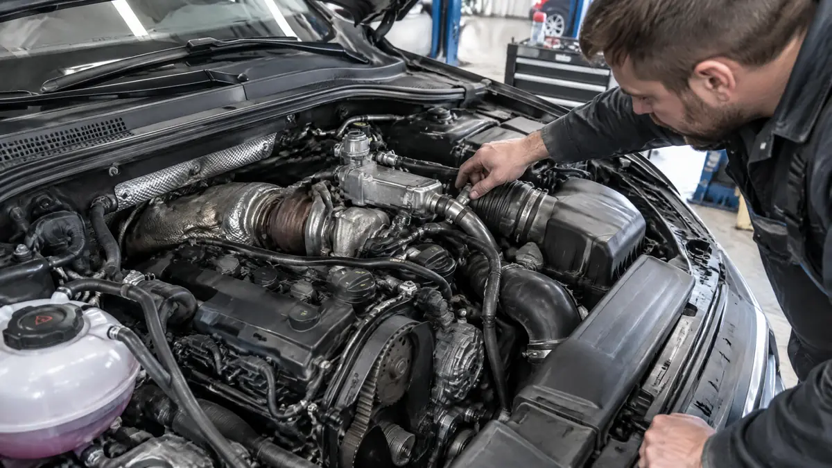 EA288 TDI Motorraum eines Volkswagen bei der Diagnose