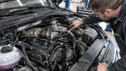 EA288 TDI Motorraum eines Volkswagen bei der Diagnose
