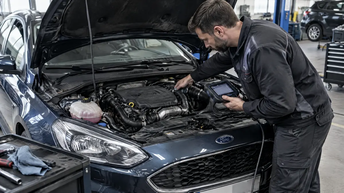 Ford EcoBoost Motor im Motorraum bei der Prüfung auf mögliche Motorprobleme