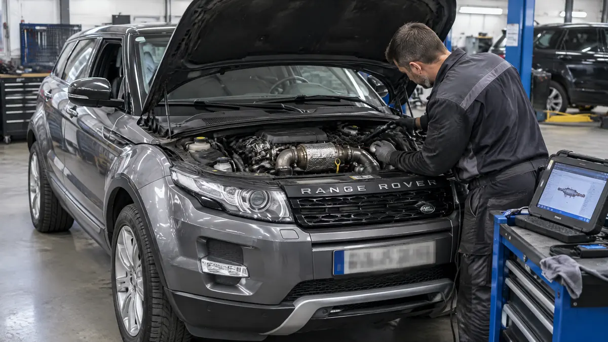 Range Rover Evoque 2.0 Diesel auf einer Straße bei der technischen Prüfung