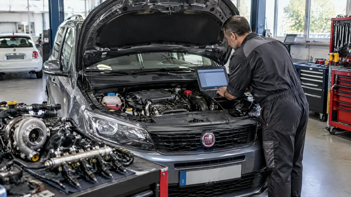 FPT-Motor in einer Werkstatt bei der Diagnose von Motorproblemen