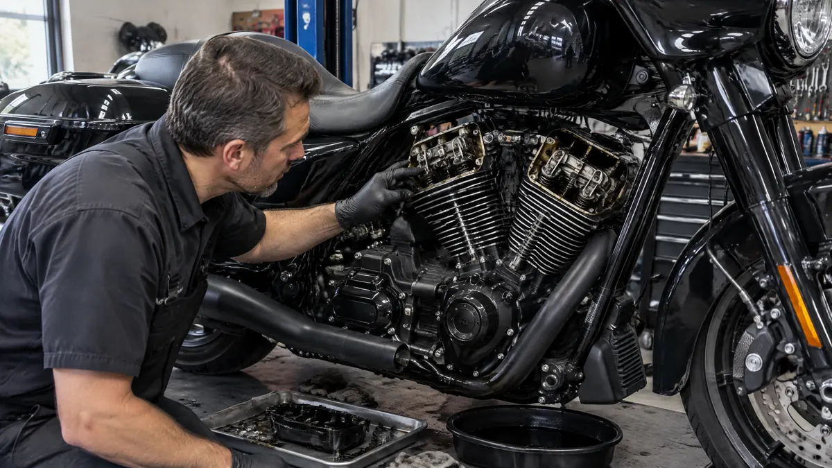 Harley-Davidson Milwaukee-Eight Motor bei einer Werkstattprüfung