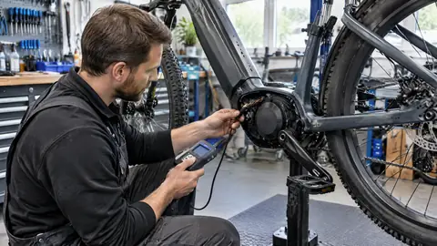 Werkstattprüfung eines Impulse-2.0-Mittelmotors an einem Elektrofahrrad