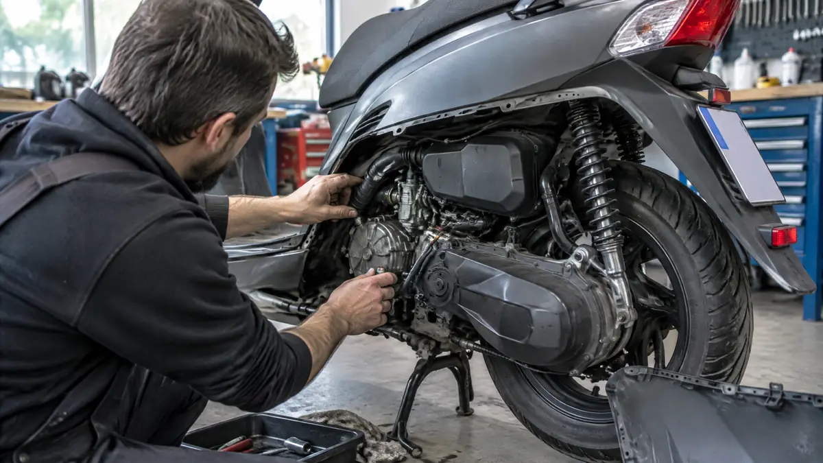 Roller mit Verdacht auf Motorschaden in der Werkstatt