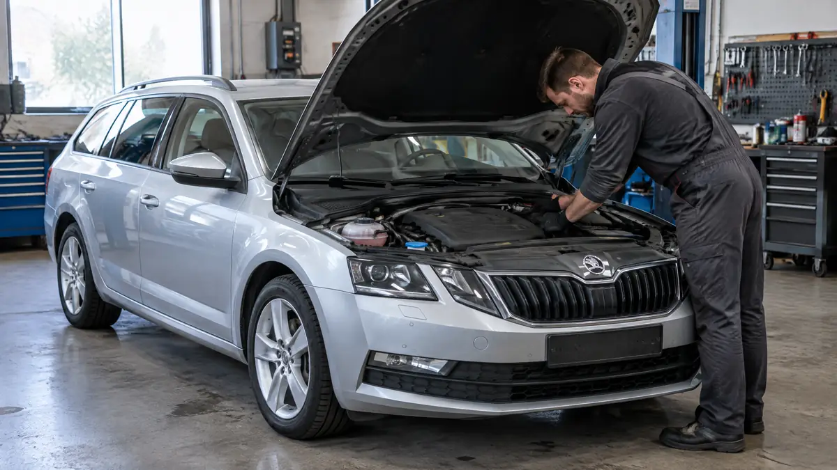 Škoda Octavia mit Hinweis auf möglichen Motorschaden