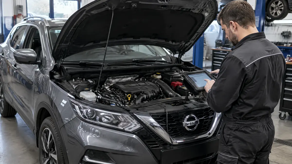 Nissan 1.3 DIG-T Motorraum mit Prüfpunkten für die Diagnose