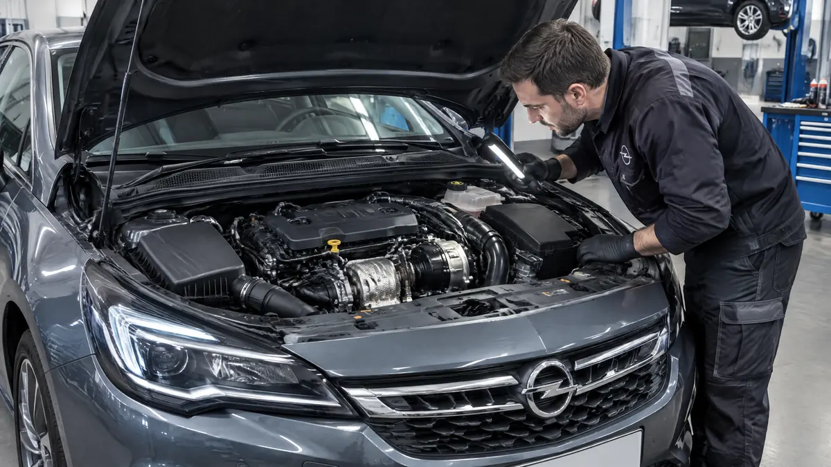 Opel 1.2 Turbo Motorraum mit sichtbarer Wartungsprüfung