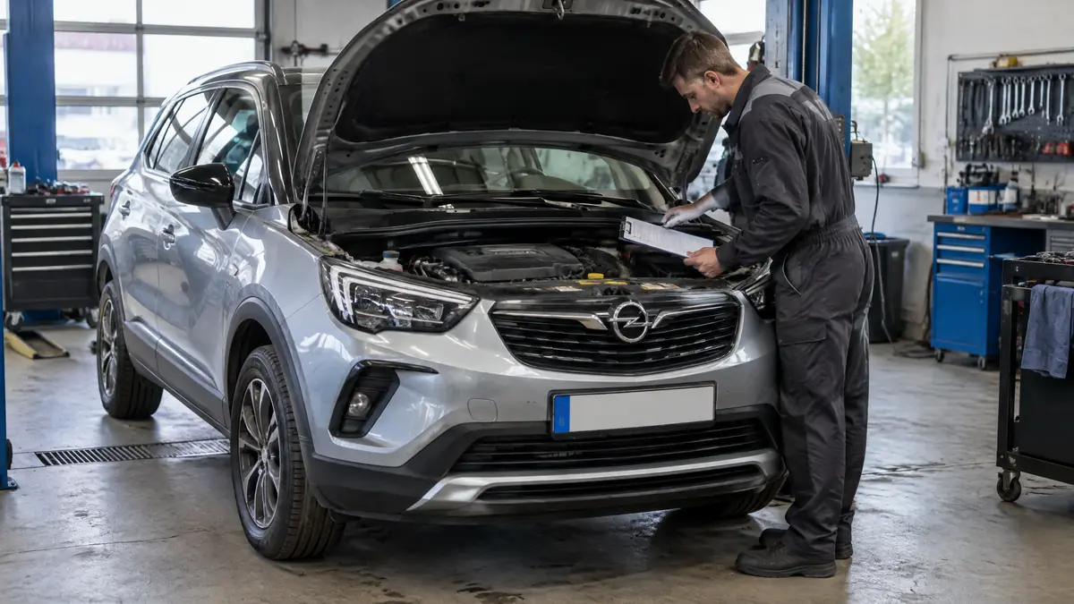 Opel Crossland im Motorraum mit sichtbaren Wartungskomponenten