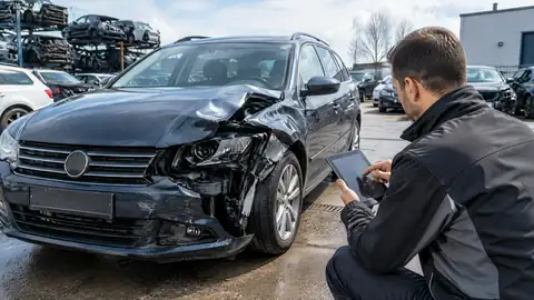 Beschädigtes Unfallfahrzeug mit Restwertprüfung nach Totalschaden