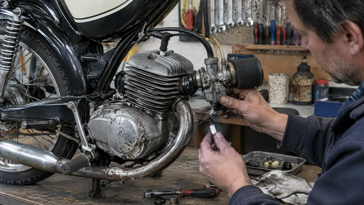 Sachs RS Motor in einem Moped bei der technischen Prüfung