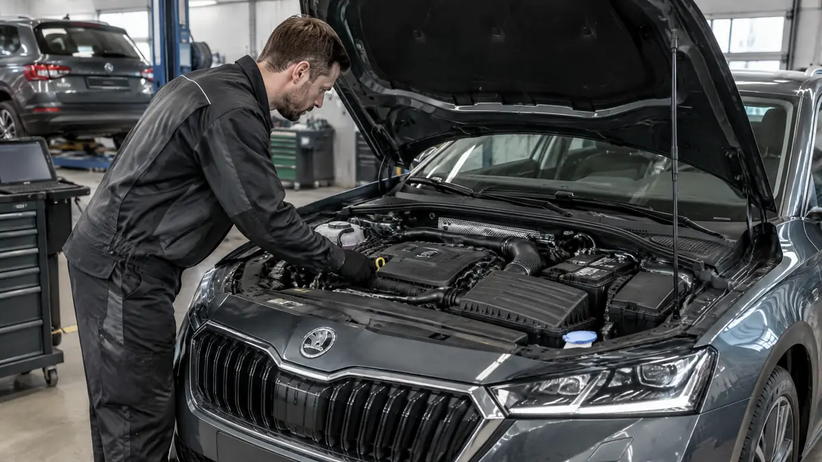 Skoda mit 1.5 TSI Motor bei der Werkstattdiagnose