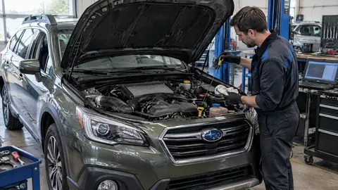 Subaru Outback 2.5 Benziner bei der Prüfung in einer Werkstatt
