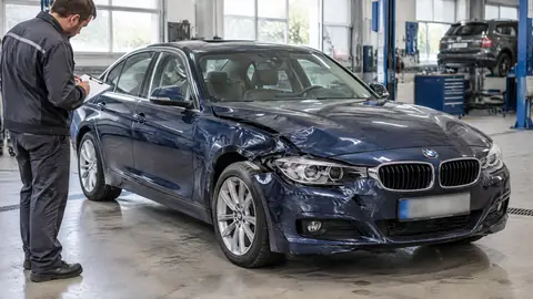 Beschädigtes Auto nach Unfall vor der Entscheidung zwischen Reparatur und Verkauf