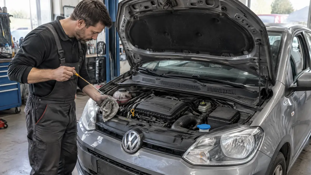 VW 1.0 MPI Dreizylinder-Benzinmotor bei einer technischen Prüfung