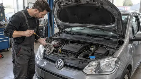 VW 1.0 MPI Dreizylinder-Benzinmotor bei einer technischen Prüfung