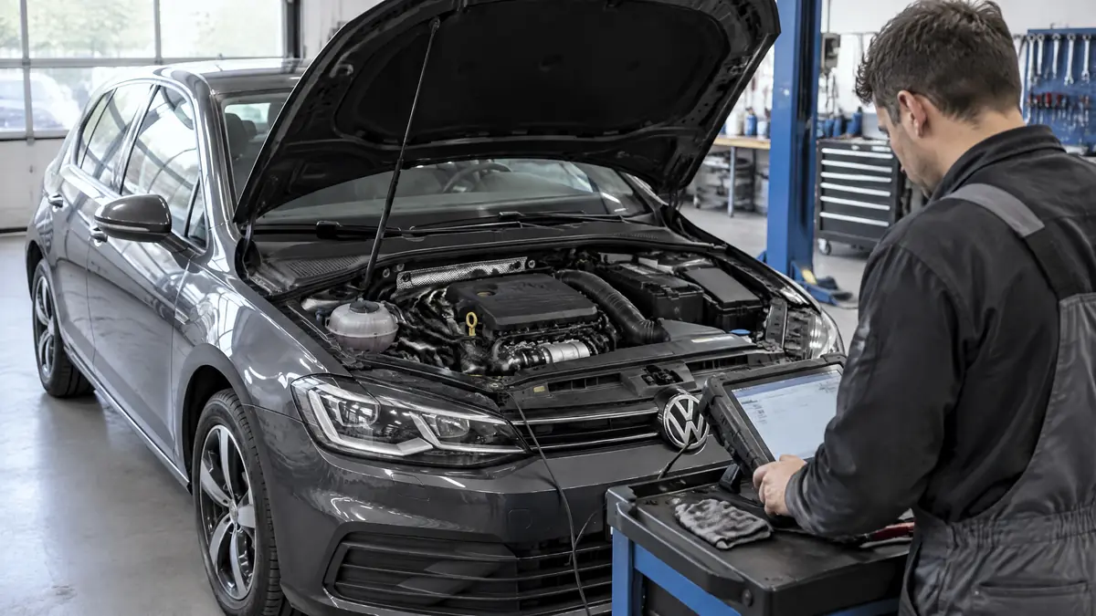 VW 1.0 TSI Dreizylinder-Benzinmotor in einer Werkstatt