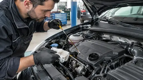 Ölmessstab mit zu hohem Ölstand bei einem Fahrzeug mit Verbrennungsmotor